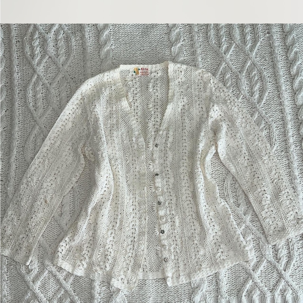 White Lace Button-Up Cardigan
